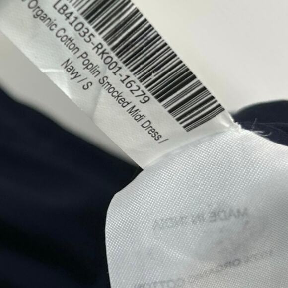 New Quince Navy Blue Organic Cotton Poplin Smocked Midi Dress Women's Small - Picture 6 of 9